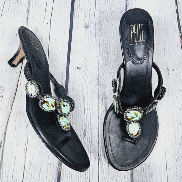 PELLE MODA | leather kitten heel thong strap sandals - Picture 1 of 12